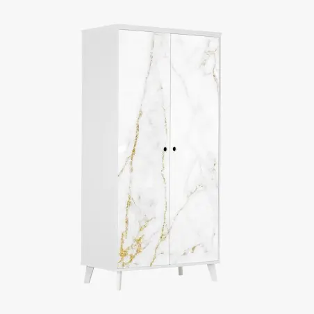 Adesivo per armadio marmo bianco con venature dorate • Wallissimo®
