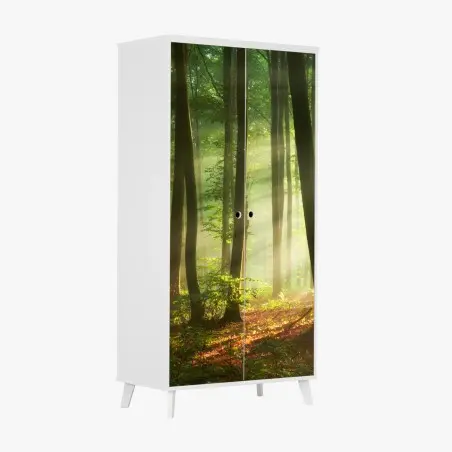 Adesivo per armadio mattina dorata nel bosco • Wallissimo®