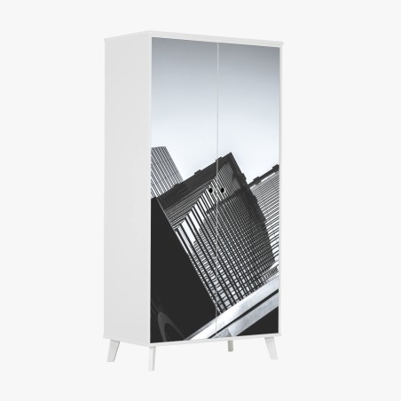 Adesivo per armadio prospettive urbane in bianco e nero • Wallissimo®