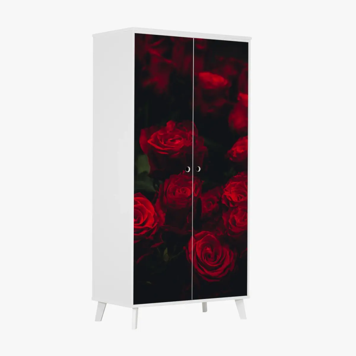 Adesivo per armadio composizione di rose rosse su sfondo scuro • Wallissimo®