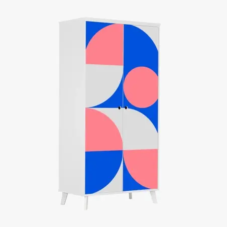 Adesivo per armadio motivo geometrico minimalista in rosa e blu • Wallissimo®