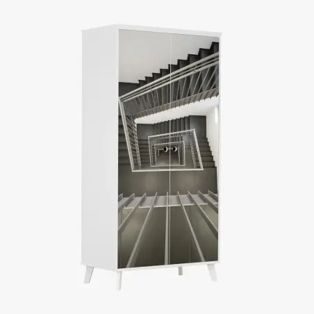 Adesivo per armadio scala geometrica minimalista vista dall'alto • Wallissimo®