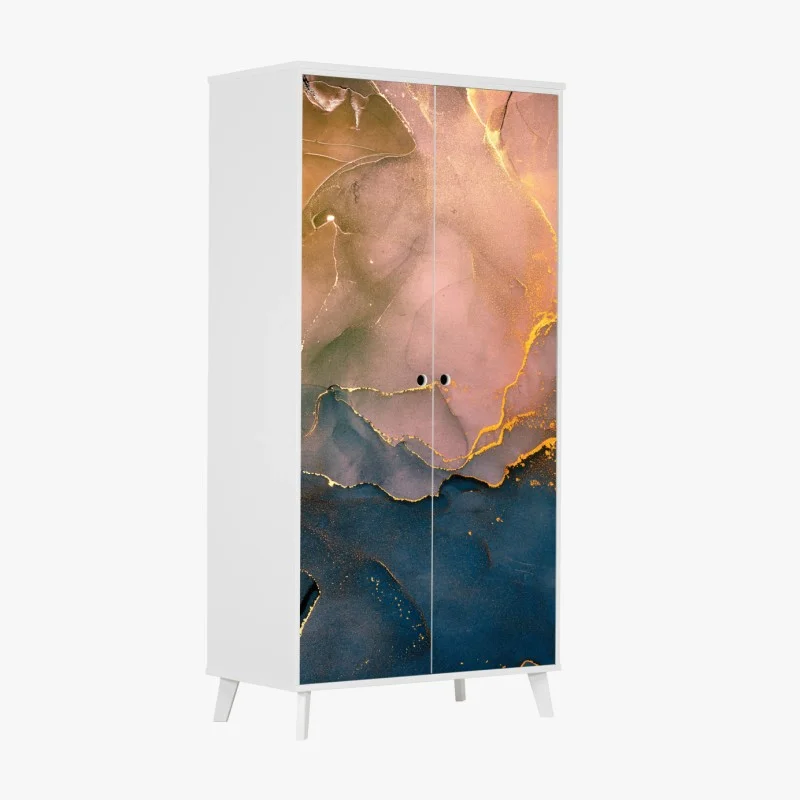 Adesivo per armadio marmo fluido: onde d'oro sull'oceano • Wallissimo® Adesivo per armadio marmo fluido: onde d'oro sull'oceano • Wallissimo®