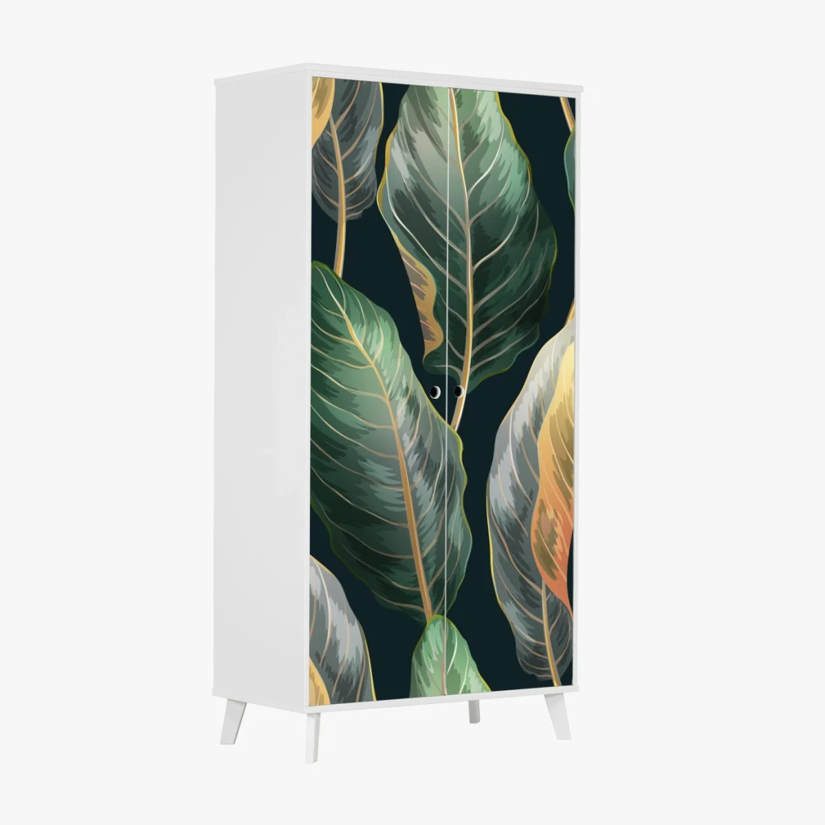 Adesivo per armadio motivo tropicale vintage con foglie esotiche • Wallissimo® Adesivo per armadio motivo tropicale vintage con foglie esotiche • Wallissimo®