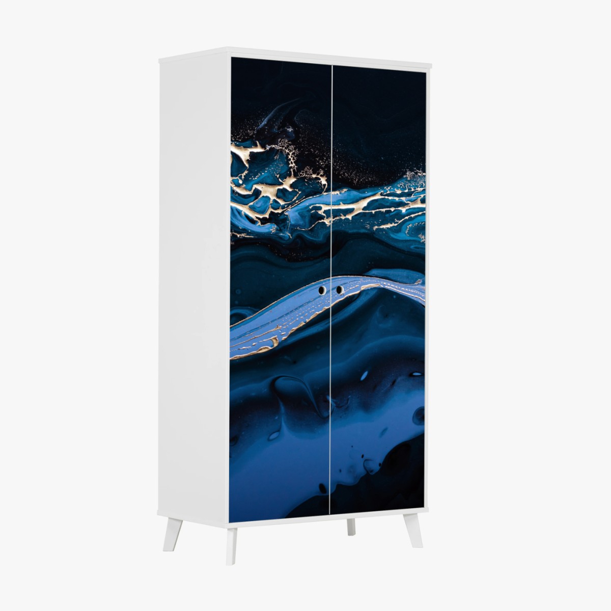 Adesivo per armadio onde astratte in blu e oro • Wallissimo®