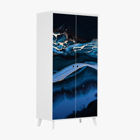 Adesivo per armadio onde astratte in blu e oro • Wallissimo®
