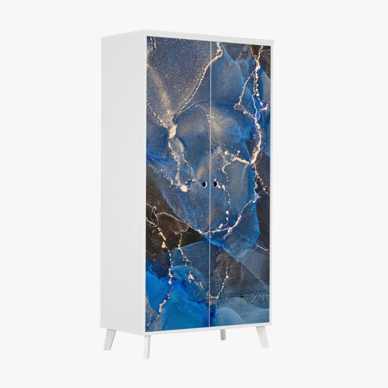 Adesivo per armadio marmo liquido blu e oro