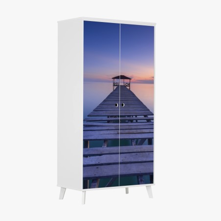 Adesivo per armadio pontile verso l'orizzonte al tramonto • Wallissimo®