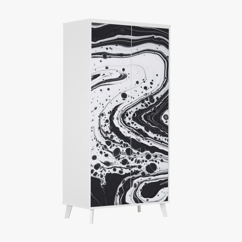 Adesivo per armadio arte astratta marmorizzata in bianco e nero