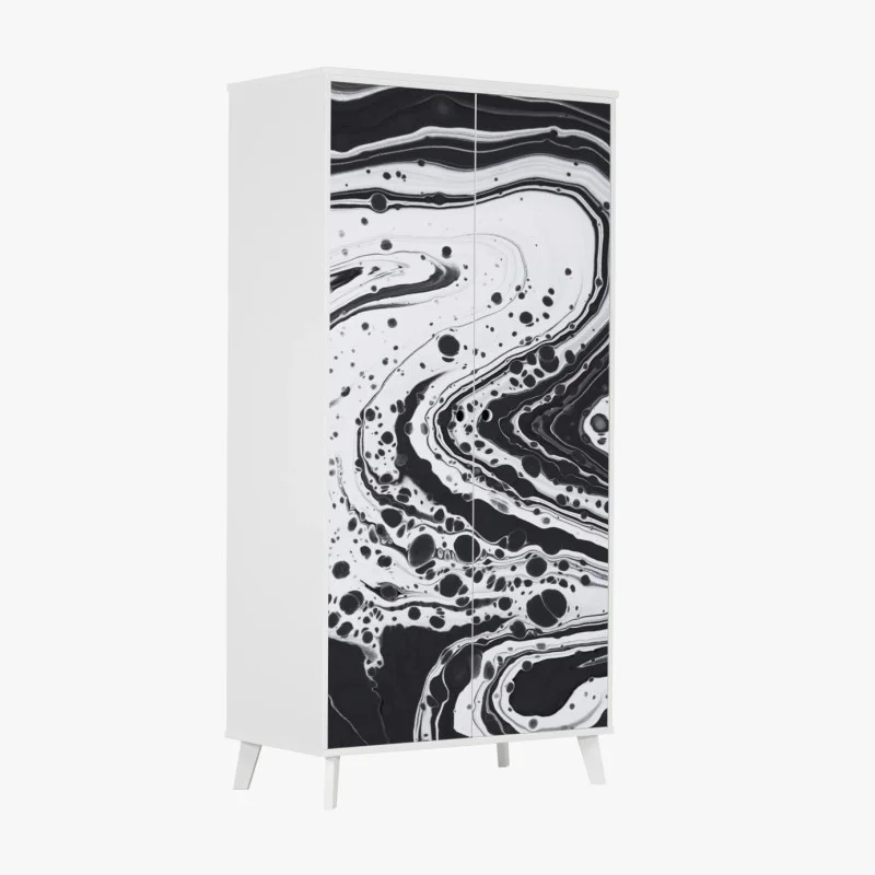 Adesivo per armadio arte astratta marmorizzata in bianco e nero