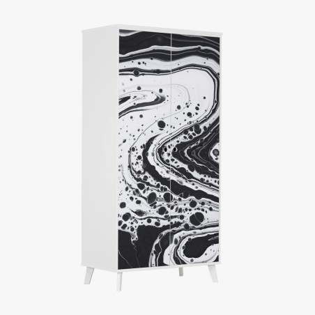 Adesivo per armadio arte astratta marmorizzata in bianco e nero • Wallissimo®