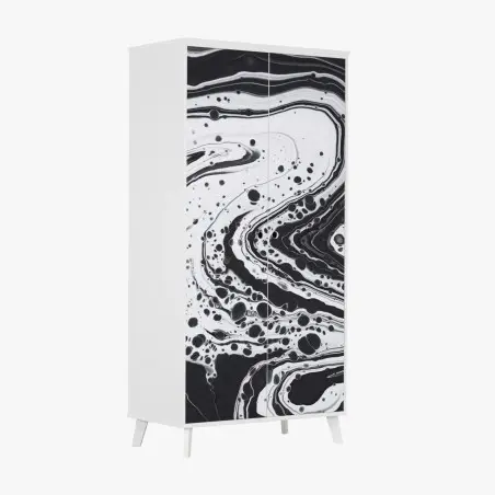 Adesivo per armadio arte astratta marmorizzata in bianco e nero • Wallissimo®