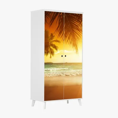 Adesivo per armadio tramonto sui Caraibi con palme • Wallissimo®