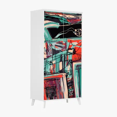Adesivo per armadio composizione astratta urbana colorata • Wallissimo®