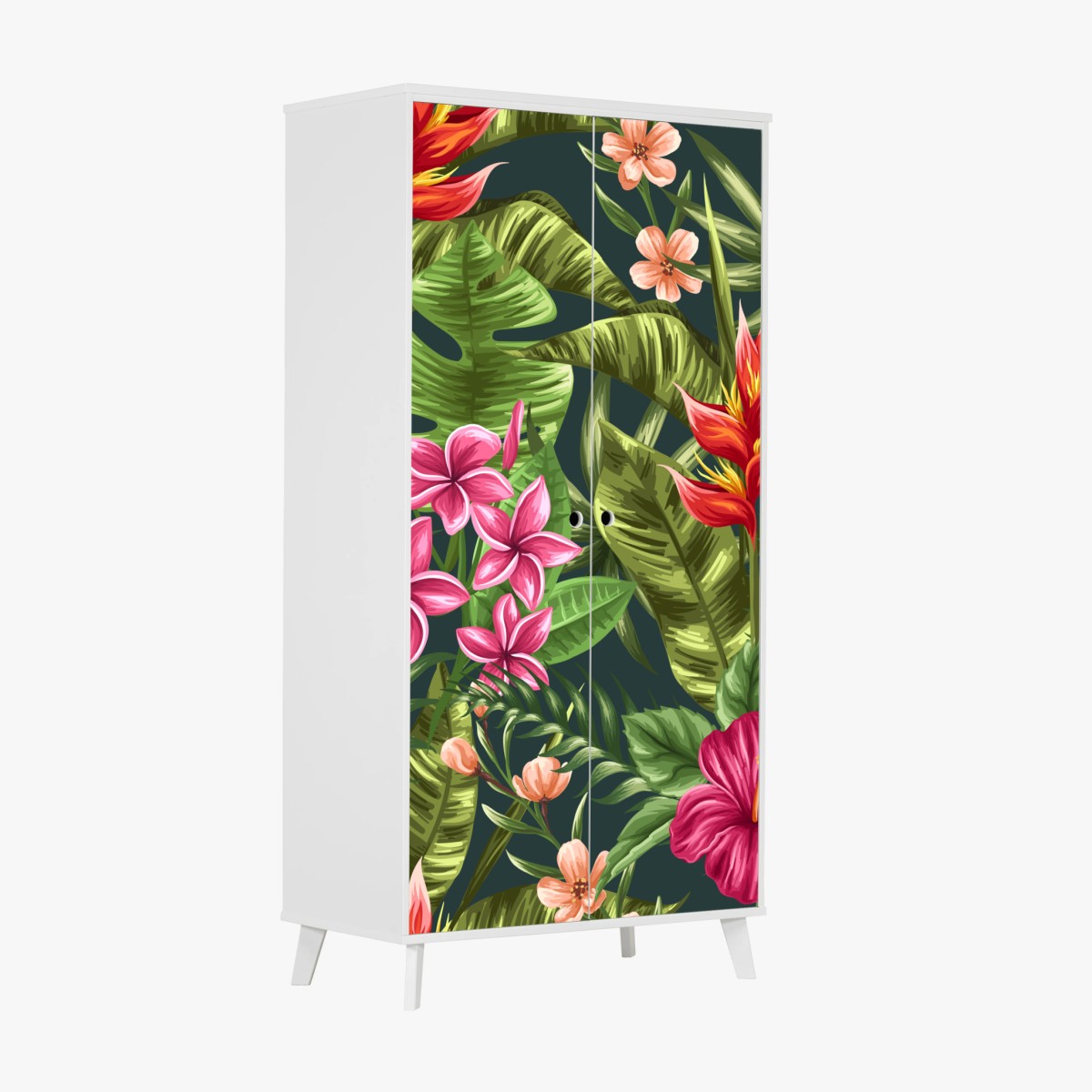 Adesivo per armadio motivo tropicale floreale acquerellato • Wallissimo®