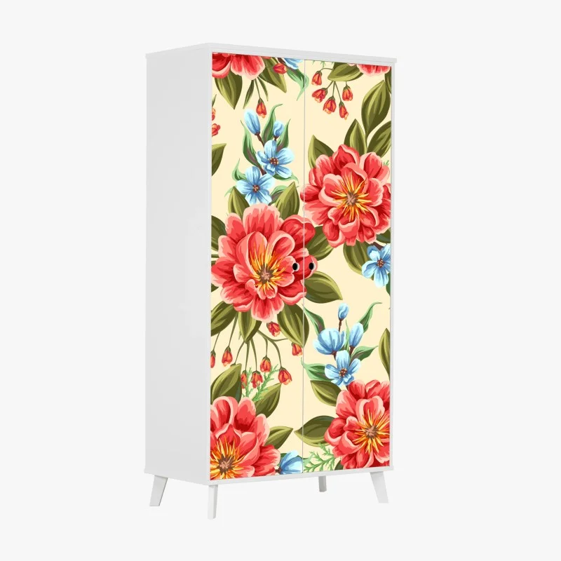 Adesivo per armadio motivo floreale acquerello su sfondo crema