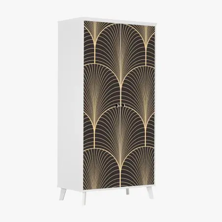 Adesivo per armadio motivo art déco dorato su sfondo nero • Wallissimo®