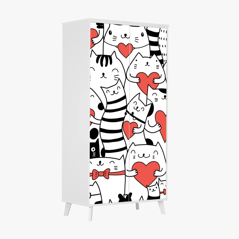 Adesivo per armadio motivo di gatti con cuori adorabile