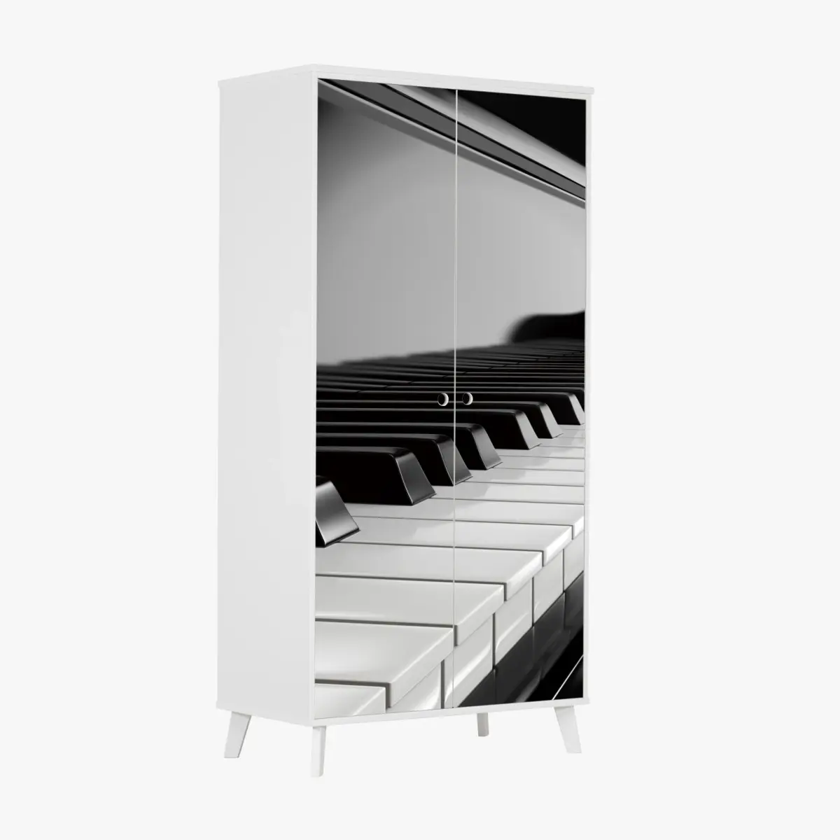 Adesivo per armadio eleganza in bianco e nero: tastiera di pianoforte • Wallissimo®