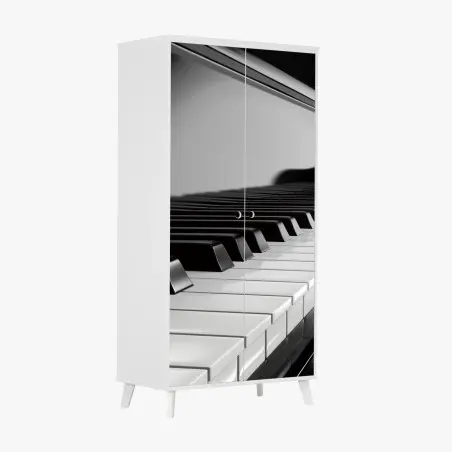 Adesivo per armadio eleganza in bianco e nero: tastiera di pianoforte • Wallissimo®