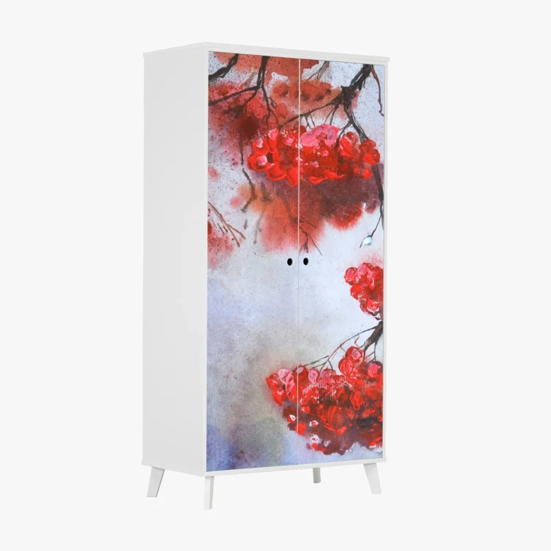 Adesivo per armadio rami di bacche rosse in acquerello