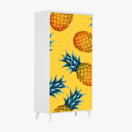 Adesivo per armadio ananas tropicale su sfondo giallo • Wallissimo®