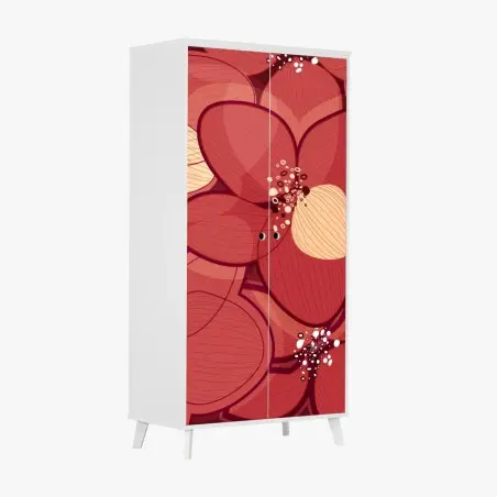 Adesivo per armadio motivo floreale rosso elegante • Wallissimo®