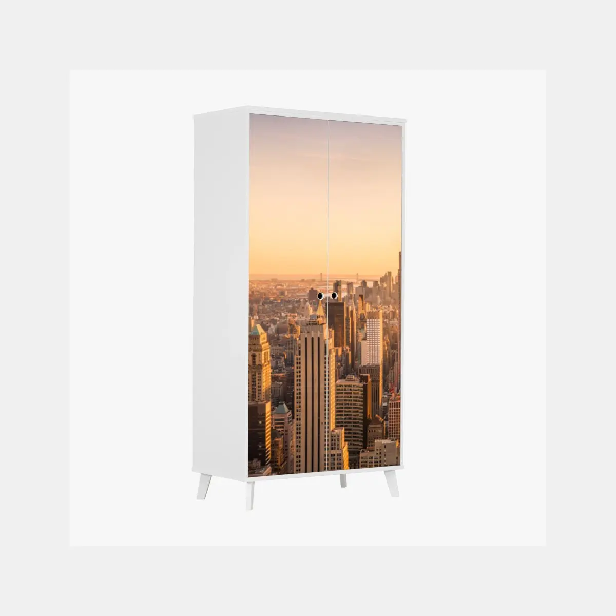 Adesivo per armadio skyline di New York al tramonto dorato • Wallissimo®