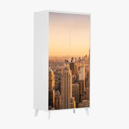 Adesivo per armadio skyline di New York al tramonto dorato • Wallissimo®