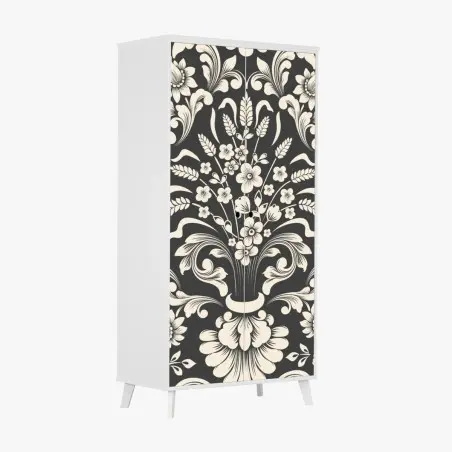 Adesivo per armadio motivo damascato floreale elegante su sfondo scuro • Wallissimo®