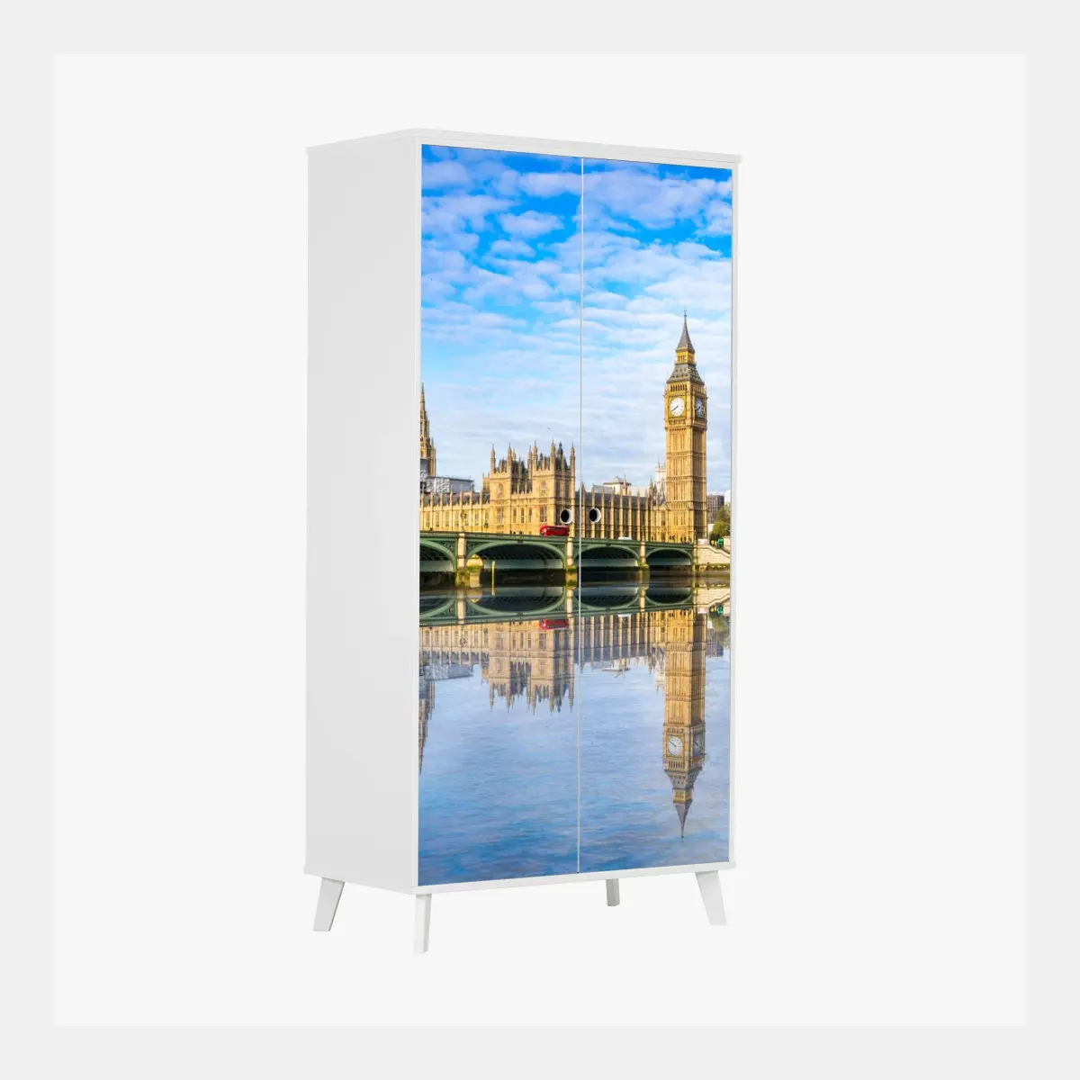 Adesivo per armadio panorama sul Tamigi con Big Ben e palazzo di Westminster • Wallissimo®