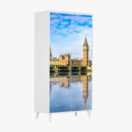 Adesivo per armadio panorama sul Tamigi con Big Ben e palazzo di Westminster • Wallissimo®