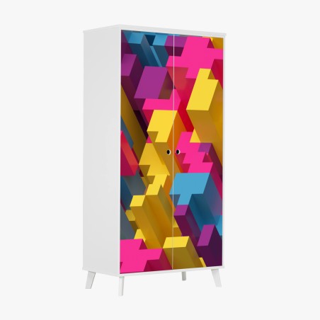 Adesivo per armadio mosaico voxel colorato e geometrico • Wallissimo®