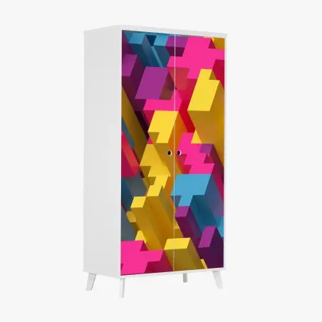 Adesivo per armadio mosaico voxel colorato e geometrico • Wallissimo®