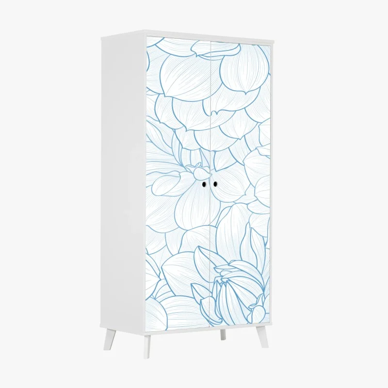 Adesivo per armadio motivo floreale a linee sottili color azzurro