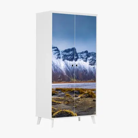Adesivo per armadio panoramica Vestrahorn: costa selvaggia di Stokksnes, Islanda • Wallissimo®