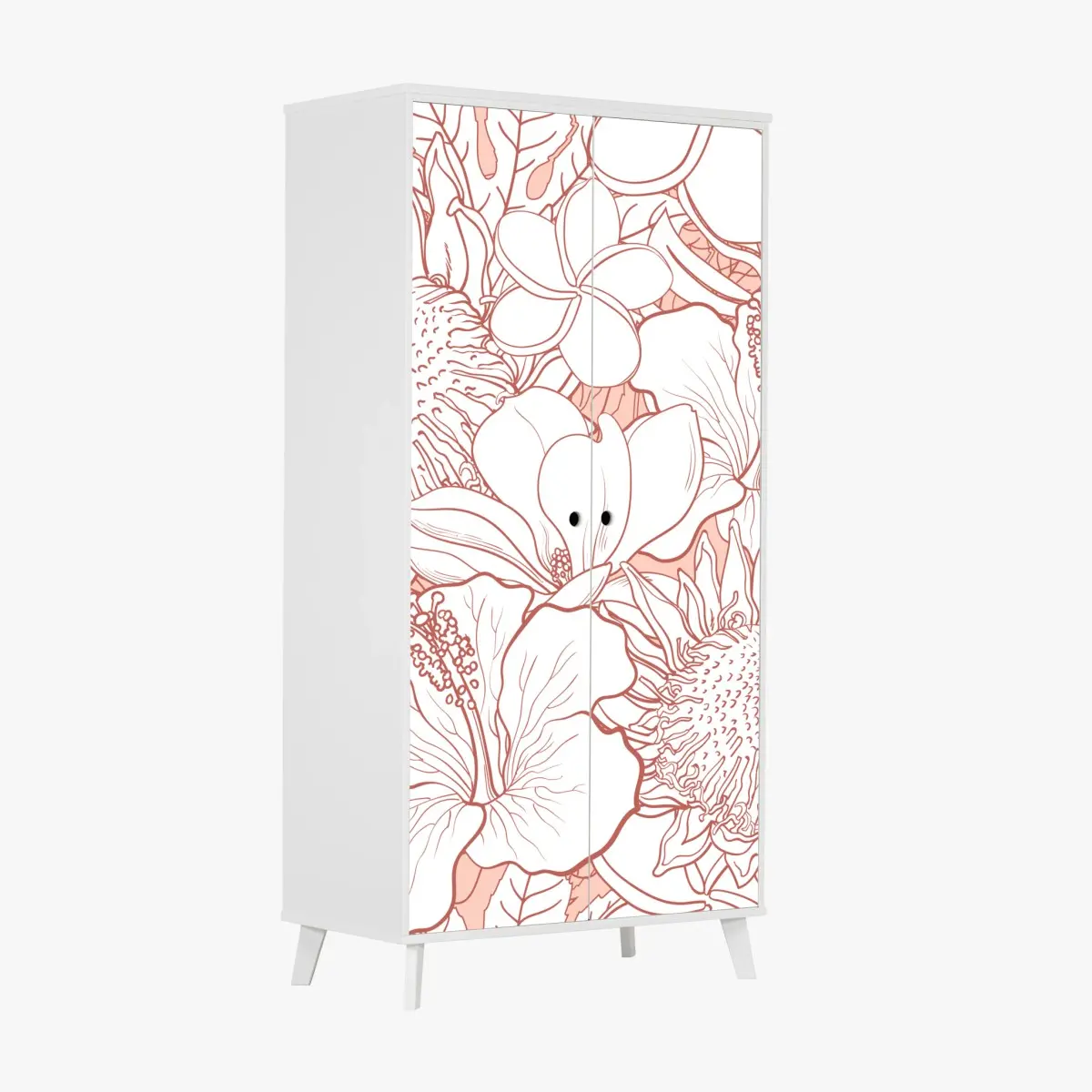 Adesivo per armadio motivo floreale botanico in tonalità corallo • Wallissimo®