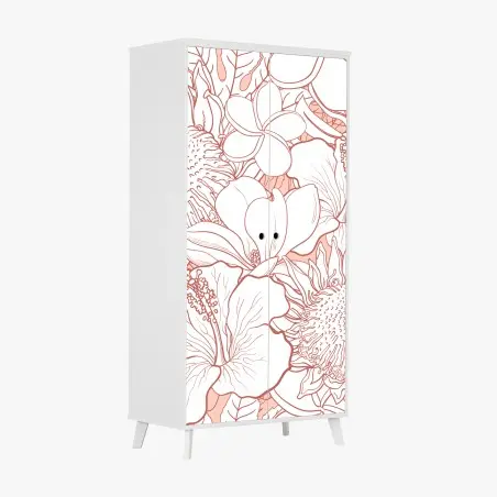 Adesivo per armadio motivo floreale botanico in tonalità corallo • Wallissimo®