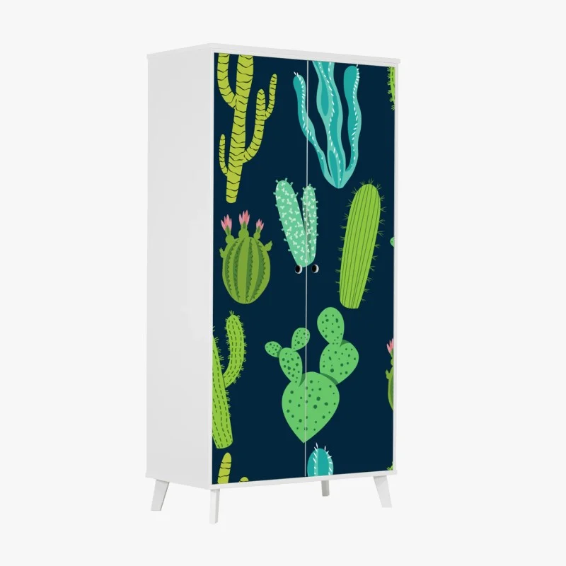 Adesivo per armadio pattern di cactus e succulente in tonalità verdi