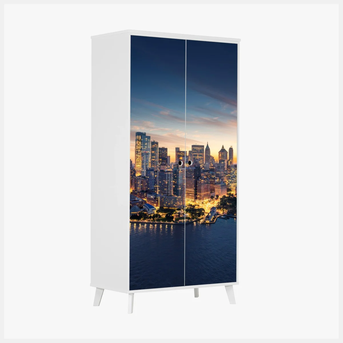 Adesivo per armadio panorama di Manhattan all'alba • Wallissimo® Adesivo per armadio panorama di Manhattan all'alba • Wallissimo®