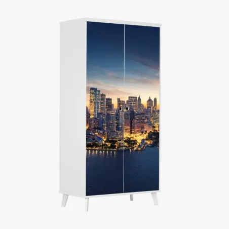 Adesivo per armadio panorama di Manhattan all'alba • Wallissimo®