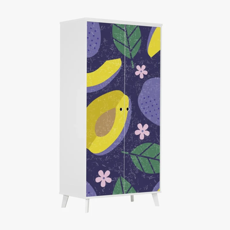 Adesivo per armadio motivo di prugne viola e gialle con texture vintage