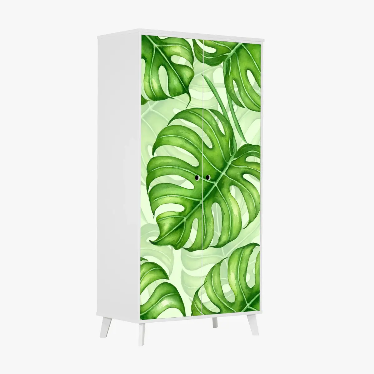 Adesivo per armadio motivo botanico di foglie di monstera in acquerello • Wallissimo®