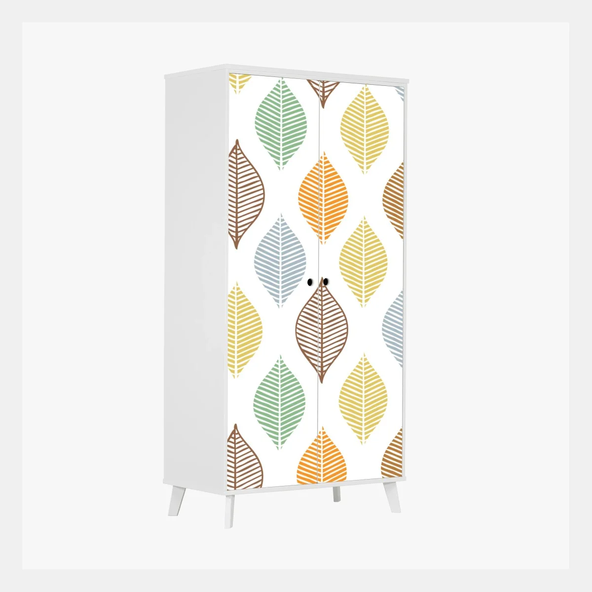 Adesivo per armadio motivo foglie colorate in stile geometrico • Wallissimo® Adesivo per armadio motivo foglie colorate in stile geometrico • Wallissimo®