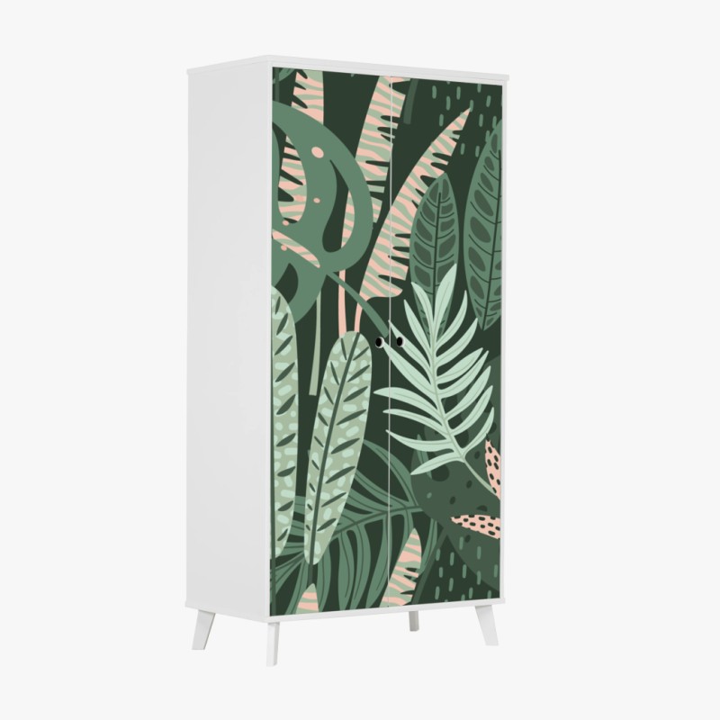 Adesivo per armadio murale botanico foglie tropicali in verde