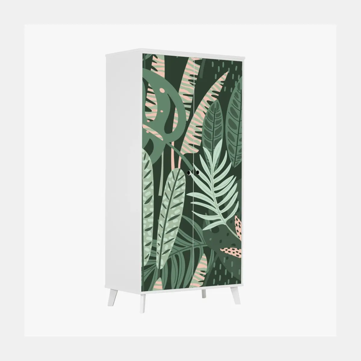 Adesivo per armadio murale botanico foglie tropicali in verde • Wallissimo®