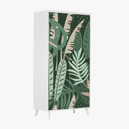 Adesivo per armadio murale botanico foglie tropicali in verde • Wallissimo®