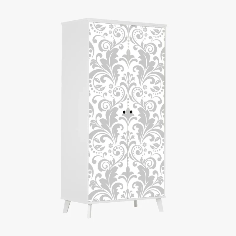 Adesivo per armadio motivo damascato elegante grigio e bianco