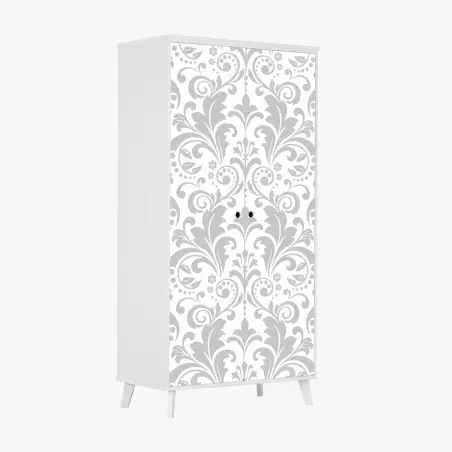 Adesivo per armadio motivo damascato elegante grigio e bianco • Wallissimo®