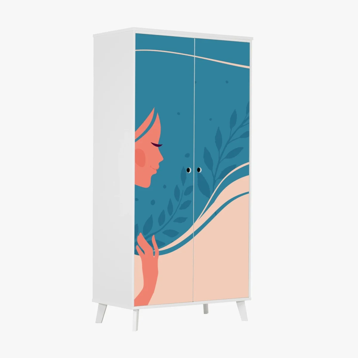 Adesivo per armadio ritratto floreale di donna in profilo • Wallissimo® Adesivo per armadio ritratto floreale di donna in profilo • Wallissimo®